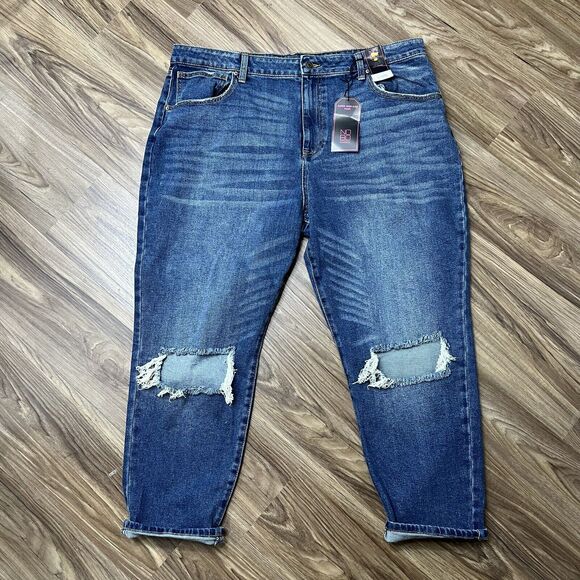 No Boundaries Jr Size 21 Jeans Super High Rise Mom Destructed Relaxed Dark Wash - Picture 3 of 13